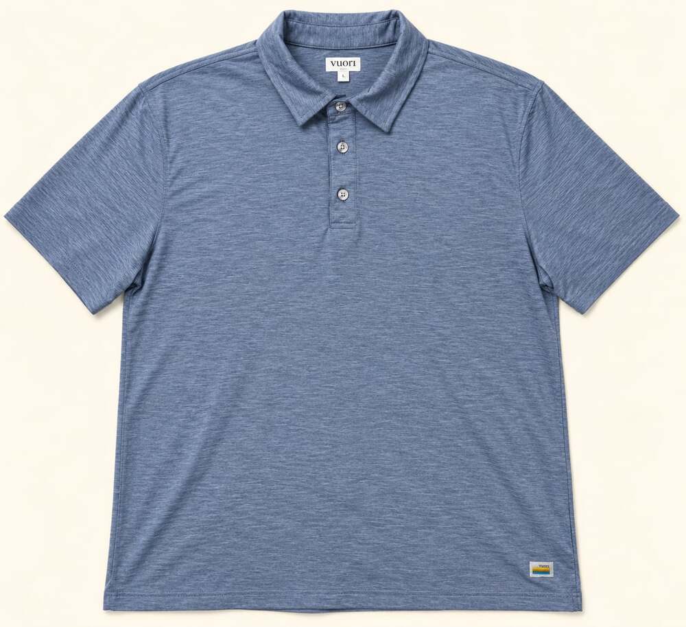 Vuori Blue Heather Performance Polo Shirt Mens L Minimalist Golf Activewear